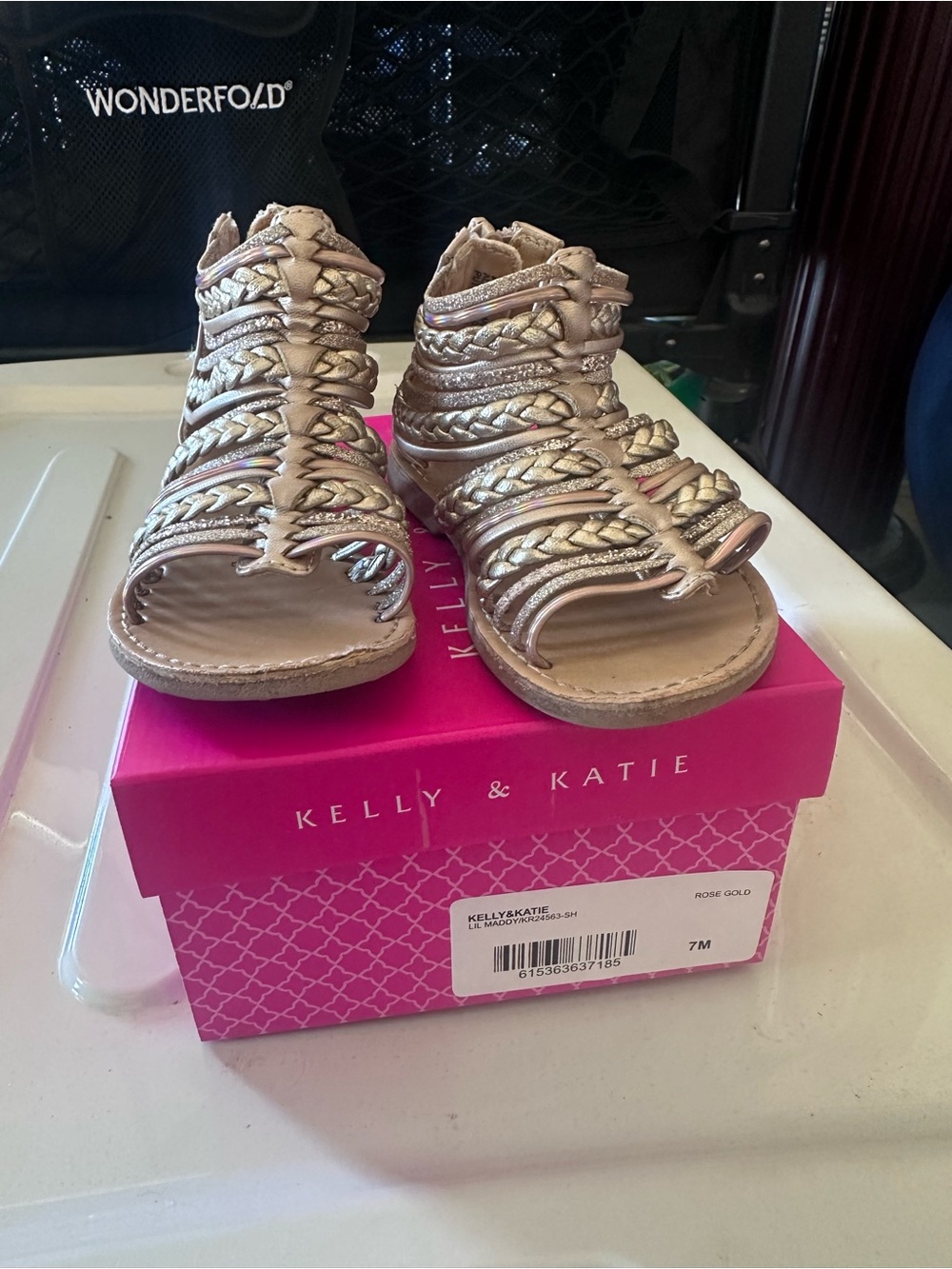 Kelly & Katie Metallic Rose Gold Braided Gladiator Sandals for Kids